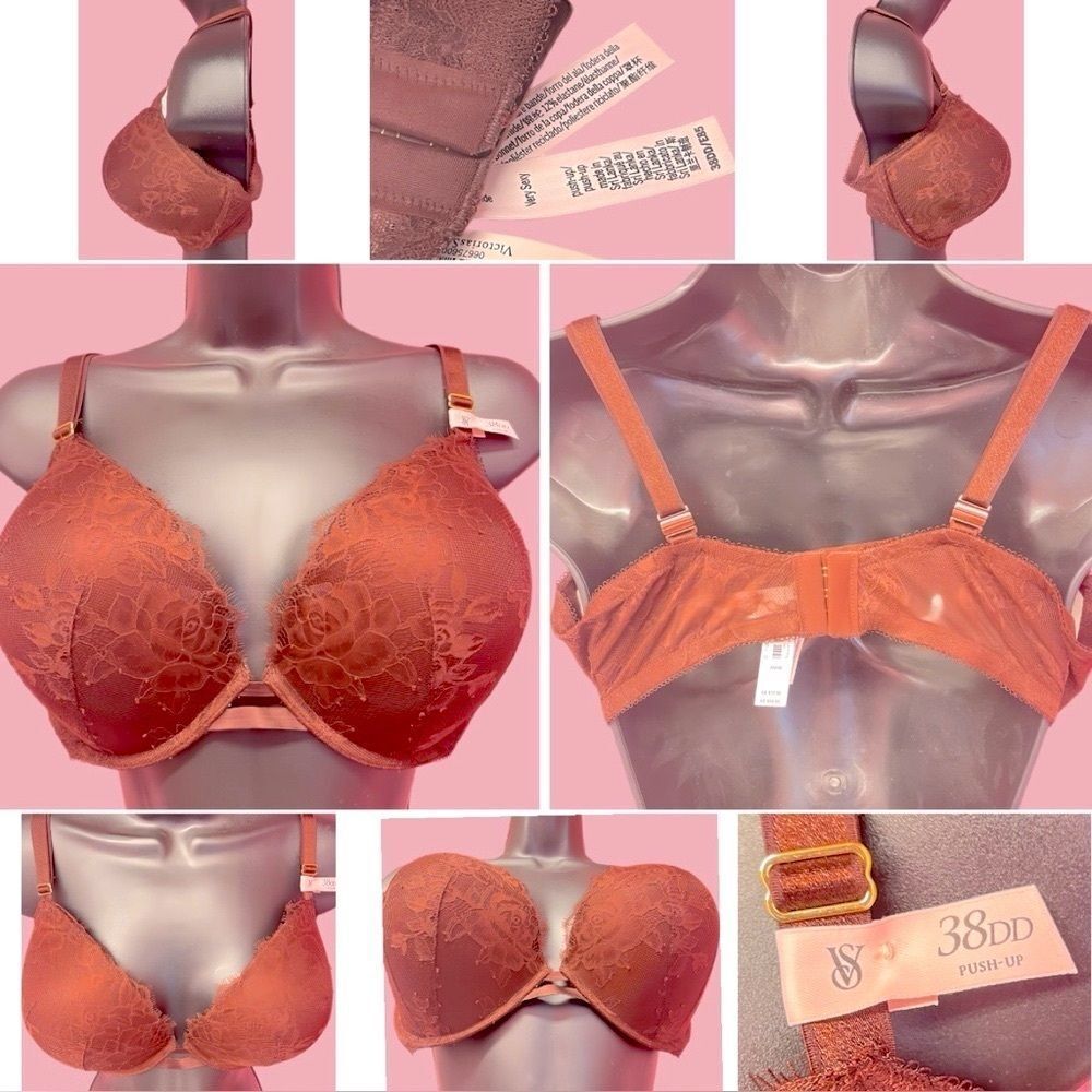 NWT VICTORIA’S SECRET LACED VERY SEXY PUSH-UP BODY BRA 38E (38DD) E85 - RUST